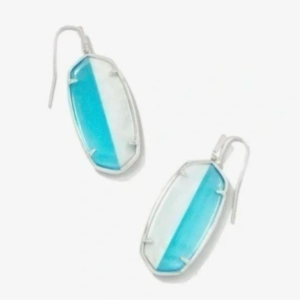 NWT Kendra Scott Elle Silver Intarsia Drop Earrings In Blue Intarsia